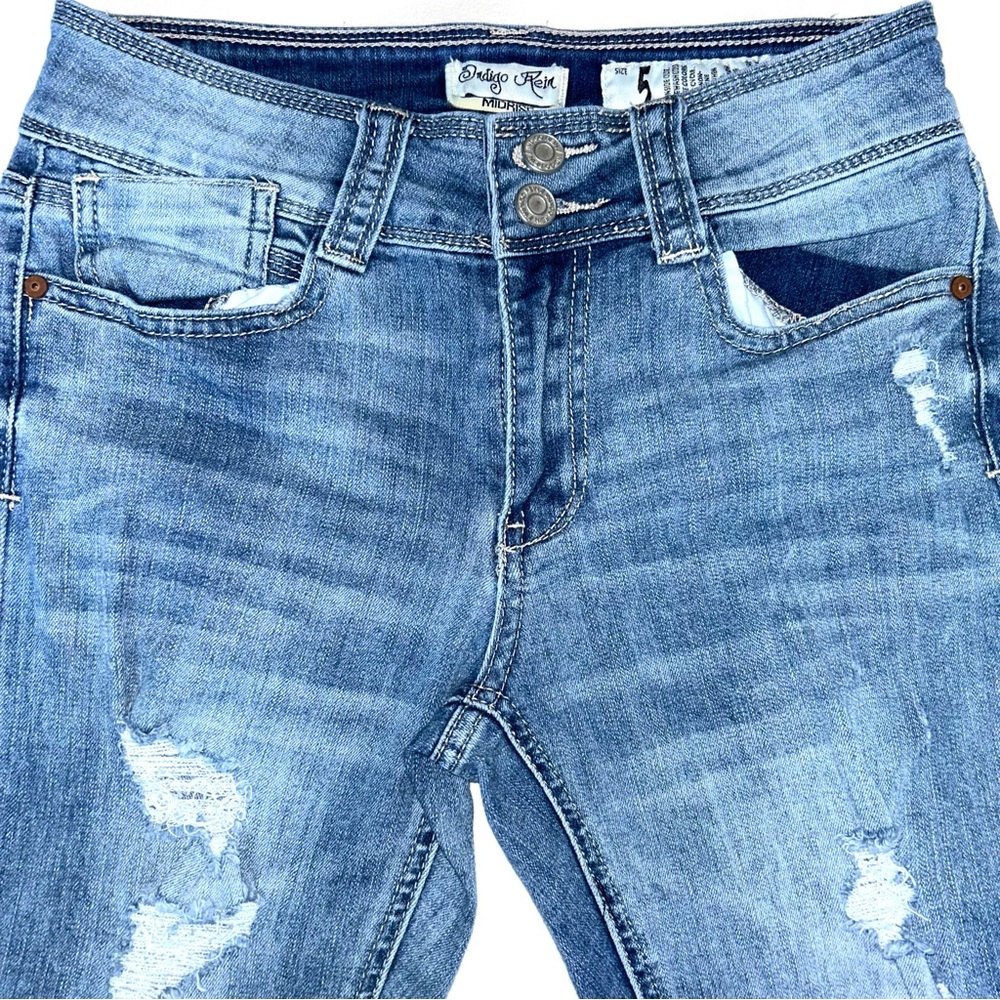 Indigo Rein Mid Rise Distressed Blue Skinny Jeans